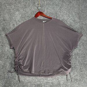 Sweaty Betty  Top Womens US 12 Gray Dolman Short Sleeve Tie Shirred Sides Crop